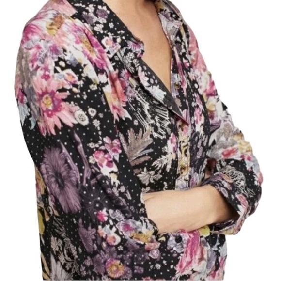 MAEVE Anthropologie Long Floral Button Down Blouse Specks of Silver Sz XS - Picture 6 of 11